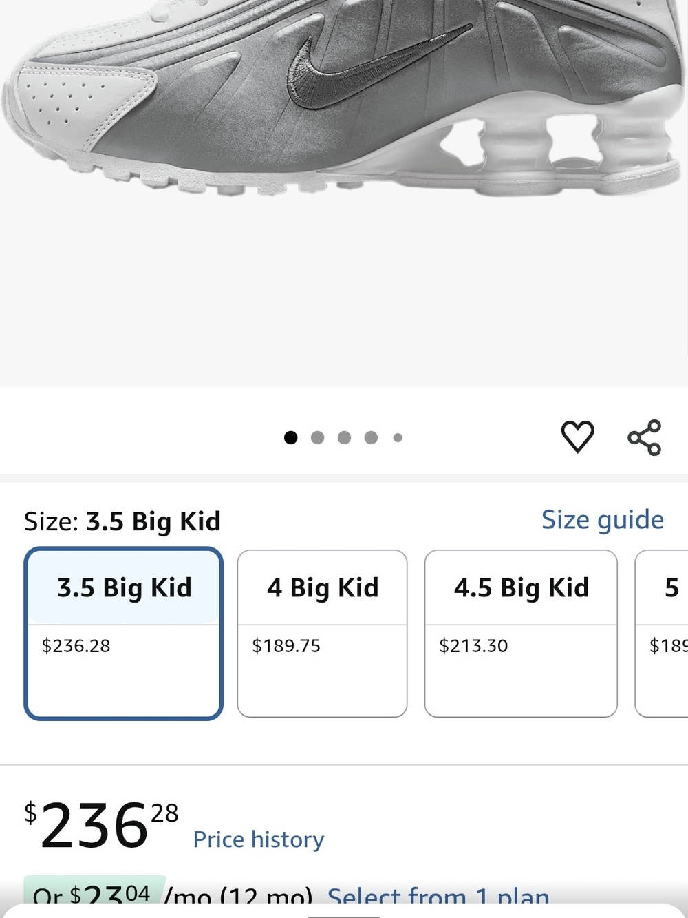 Nike Shox R4 Silver White Shox Running Shoes 6Y